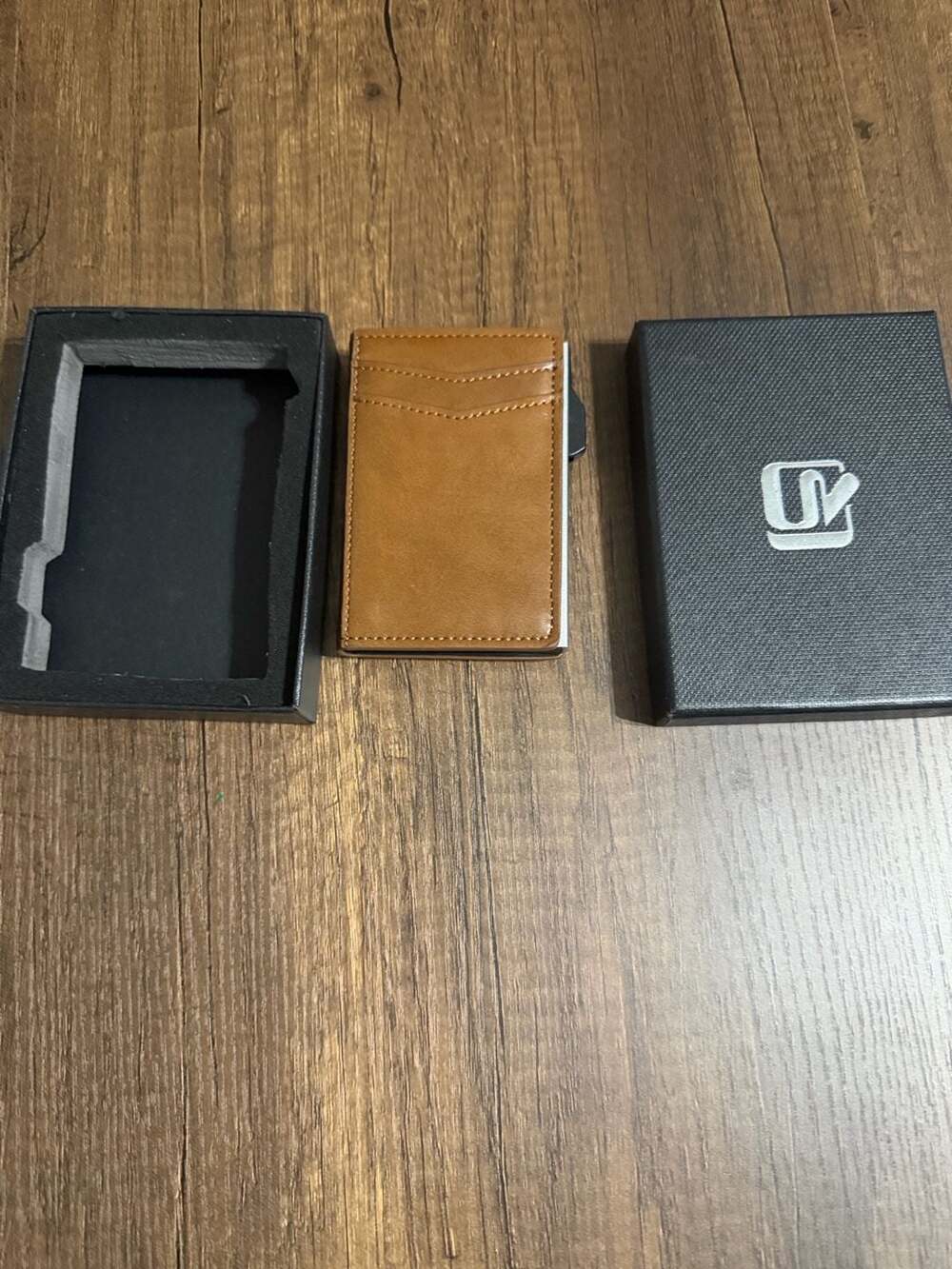 AirTag Pop-Up Card Holder Brown Leather Wallet with Box